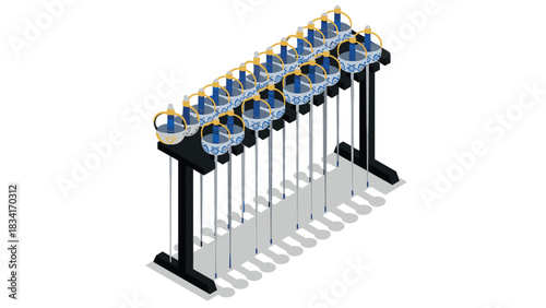 Traditional chinese water drum isometric display with blue patterns