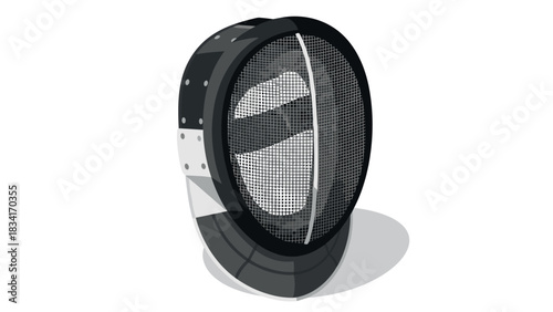 Realistic fencing mask on white background with shadow