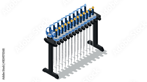 Isometric xylophone with mallets and shadow in blue and yellow design