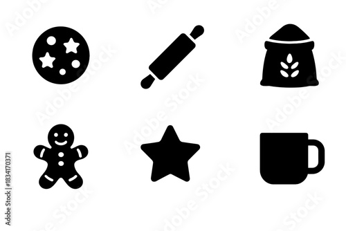 Rustic Kitchen Icons. Rustic kitchen with Christmas cookies. Filled icon set of Rustic kitchen with Christmas