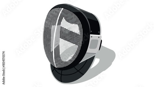 Isometric fencing mask with mesh texture and shadow effect