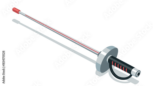 Fencing epee with long shadow on white background