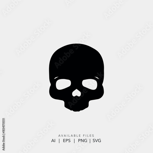 Black Human Skull Silhouette Icon Isolated on White Background for Logo, Branding, and Tattoo Design