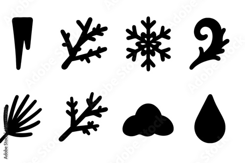 Winter Crystal Icons. Winter crystal details. Filled icon set of Winter crystal details: icicle, branch,