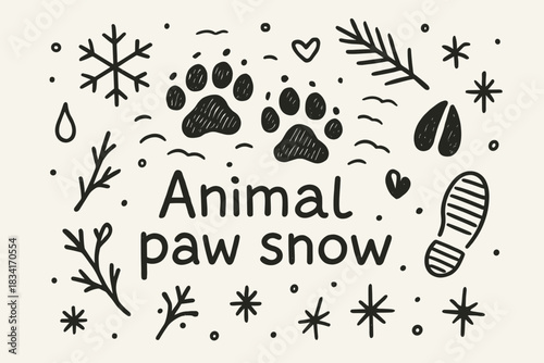 Animal Paw Snow. Animal paw snow. Hand-drawn doodle illustration of Animal paw snow. Central doodle (paw