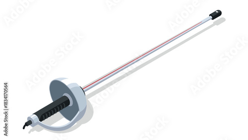 Modern fencing sword in isometric flat style on white background