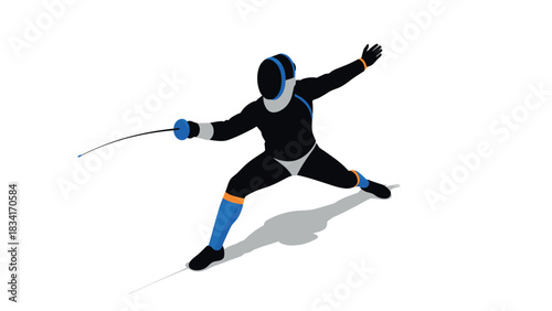 Dynamic fencing action pose in modern sport silhouette design