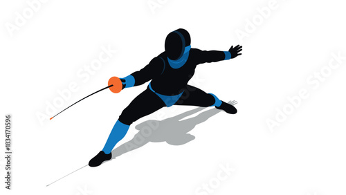 Dynamic fencing silhouette with color accents in action pose
