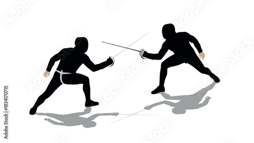 Dynamic fencing duel silhouette: two athletes engaged in intense combat