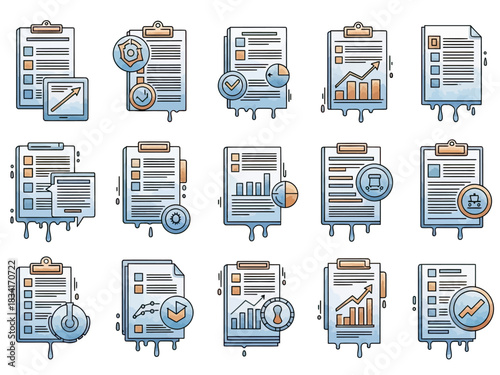 Clipboard documents with graphs and charts, representing business data analysis and planning