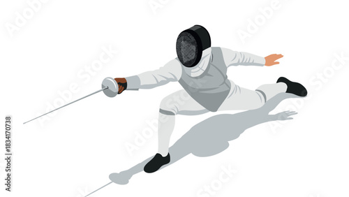 Dynamic fencing pose in action packed isometric style