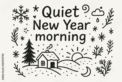 Tranquil New Year Morning. Quiet New Year morning. Hand-drawn doodle illustration of Quiet New Year morning.