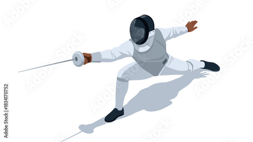 Dynamic isometric fencing athlete in action pose