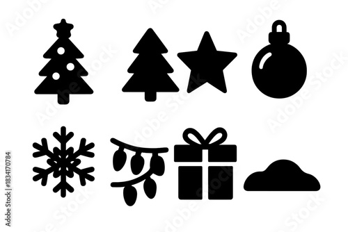 Glowing Christmas Icons. Glowing Christmas forest. Filled icon set of Glowing Christmas forest: Christmas tree