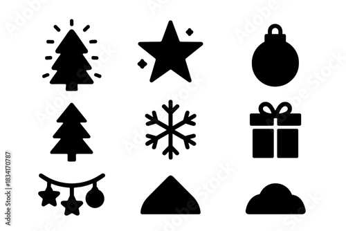 Glowing Winter Icons. Glowing winter tree. Filled icon set of Glowing winter tree: Christmas tree, star,