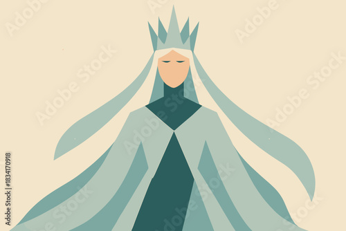 Ice Queen Illustration. Ice queen fantasy portrait minimalist flat illustration of a regal geometric figure