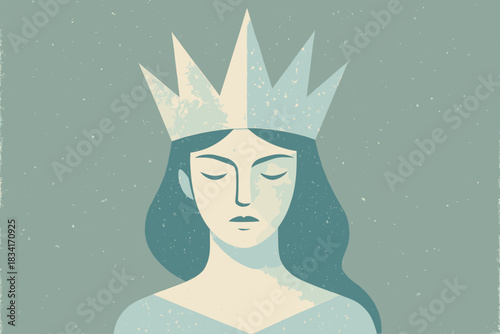 Queen of Ice. Frozen crown figure minimalist flat illustration of a queen wearing an angular ice crown with