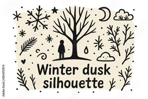 Winter Dusk Silhouette. Winter dusk silhouette. Hand-drawn doodle illustration of Winter dusk silhouette.