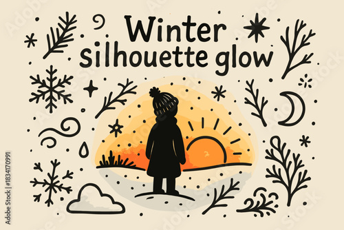 Winter Silhouette Glow. Winter silhouette glow. Hand-drawn doodle illustration of Winter silhouette glow.