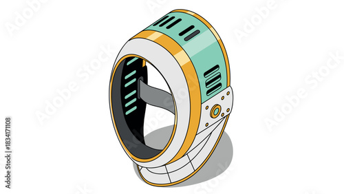 Futuristic science fiction mechanical ring with isometric colors on white background
