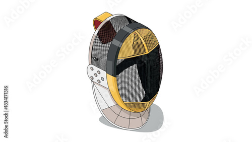 Fencing helmet in isometric style with modern design elements