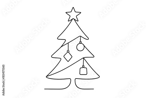 Minimalist Christmas Tree. Modern minimal holiday decor. Minimalistic one-line drawing simple Christmas tree