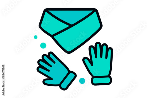 Cozy Scarf and Gloves. Cozy Scarf and Gloves. Flat minimalist vector illustration of Cozy Scarf and Gloves.