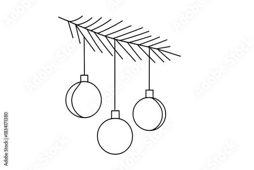 Minimalist Holiday Geometry. Geometric holiday accents. Minimalistic one-line drawing simple baubles and pine