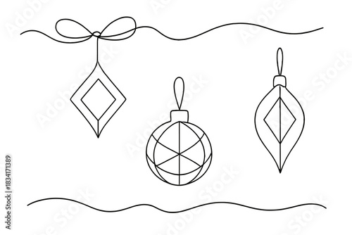 Minimalist Winter Decor. Winter modern decorations. Minimalistic one-line drawing abstract geometric ornaments