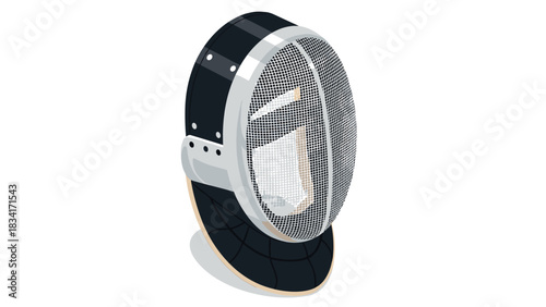 Isometric fencing mask design in black and white