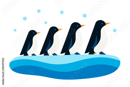 Penguin March Illustration. Arctic Penguin March. Flat minimalist vector illustration of an Arctic Penguin