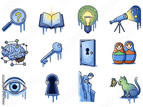 Collection of Icons Representing Ideas, Discovery, and Imagination