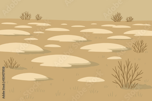 Vintage Frosted Meadow. Frosted meadow minimalist flat illustration of simple geometric snow patches and