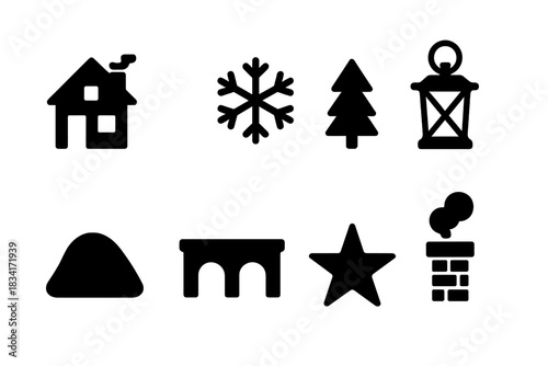 Enchanted Winter Icons. Enchanted winter town. Filled icon set of Enchanted winter town: house, snowflake,