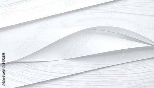 Abstract composition of flowing white paper layers on a textured wooden surface, showcasing elegance and simplicity in design with a focus on Cloud Dancer color of the year