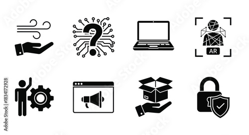 Business technology solutions services vector icons set graphic