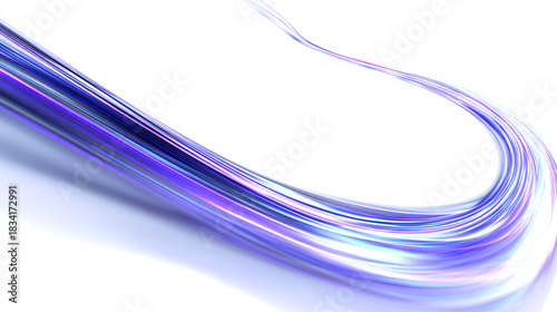 Light trail wave, fire path trace line, car lights, optic fiber and incandescence curve twirl, abstract background in blue and purple neon glow colors on white background Stock Illustration 