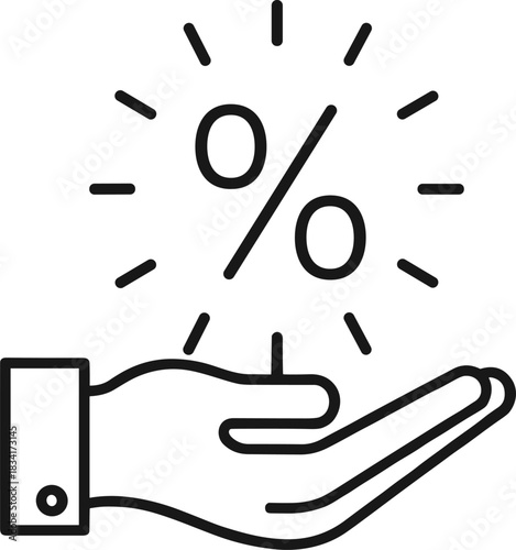 Hand Holding Glowing Percentage Discount Icon Vector