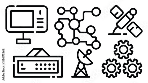 Telecommunication and Network Technology Outline Icons Set


