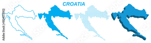 Croatia Map Vector Set, European Outline Silhouette Dotted 3D Solid Shapes, Croatia Country Infographic Template, Editable EPS Croatia Geography