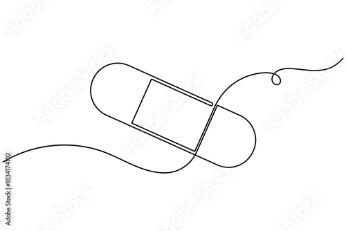 Medical one time bandage continuous one line drawing on white background minimalist first aid outline vector illustration