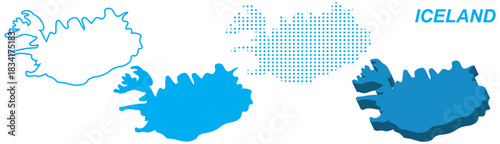 Iceland Map Vector Set, European Outline Silhouette Dotted 3D Solid Shapes, Iceland Country Infographic Template, Editable EPS Iceland Geography