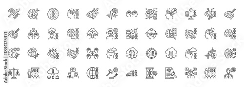 Neuroscience line icon set. Vector pictograms of brain, dna, psychology, and mental health concepts, thin outline illustration.
