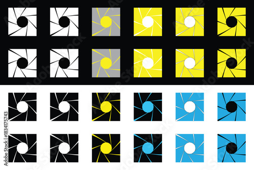 Aperture Blades Vector Icon Set - Shutter, Camera, Gun Barrel Symbol Collection.