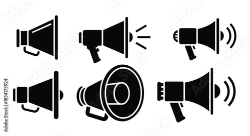 Megaphone bullhorn loudspeaker announcement icon vector set