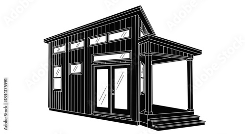 Tiny house design black and white architecture modern illustration