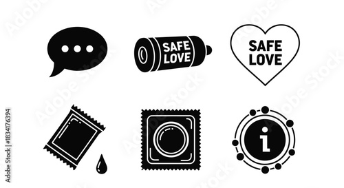 Safe sex and love vector icons for health and relationship design