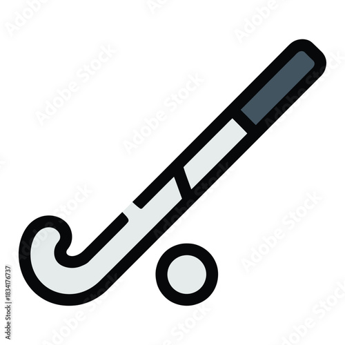 A field hockey stick and ball, flat minimal design, transparent background.
