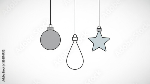 Christmas ornaments vector design hanging christmas ball star and teardrop holiday decorations isolated object