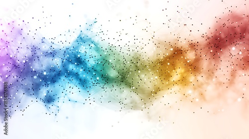 An intricate network of shimmering colored dots and fine lines displays widespread digital communication and global connectivity
